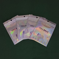 Bolsas de Embalaje Transparentes Holográficas Z15, Mini Bolsas de Almacenamiento Resellables con Cierre Hermético, Bolsas de Mylar Plateadas con Cierre de Cremallera y Orificio para Colgar