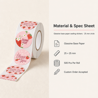 Autocollants décoratifs ronds en papier de 25 mm de diamètre, autocollants personnalisables, autocollants adhésifs, autocollants de remerciement à la fraise
