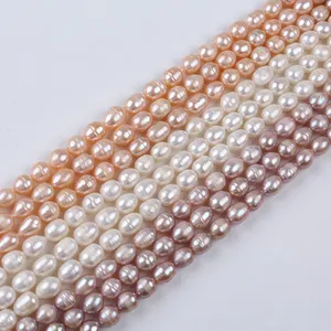 Natural Cultured Freshwater Pearl Beads Rice shape8-9mm for Jewelry Making DIY