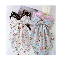 Printemps et été Long ruban arc printemps pince à cheveux fleur imprimé tissu arc cheveux accessoires pour femmes