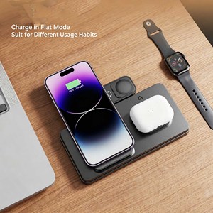 แท่นชาร์จไร้สายแบบพับได้ 3-in-1, สถานีชาร์จเร็ว 15W, แท่นชาร์จไร้สายแบบพกพาสำหรับโทรศัพท์, นาฬิกา และหูฟัง - Product Image 3