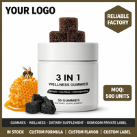 Gummies bien-être 3-en-1 aux herbes naturelles OEM/ODM, infusées au Shilajit, bonbons pour adultes, soutien immunitaire et du sommeil, stimulant quotidien sûr pour la santé