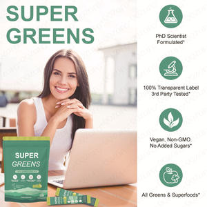 Mélange de poudre de probiotiques OEM Daily Greens Drink Mix, 20 sachets, santé intestinale, immunité, saveur pomme-poire, moringa, chlorelle, adulte, biologique - Product Image 3