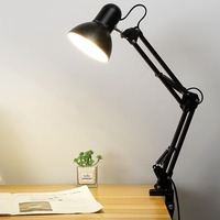 Lampe de bureau LED portable et réglable de style nordique avec abat-jour tambour, bras long, E26/E27, intensité variable pour l'étude ou le bureau