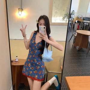 Vestido Camisero Midi de Tirantes Finos con Estampado Floral de Encaje Retro Francés, Silueta Lápiz, Cintura Natural, Ropa Casual de Ocio para Mujer - Product Image 3