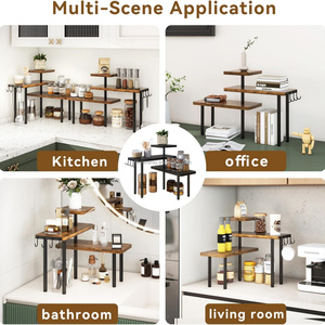 Organizzatore da Bancone, Scaffale Angolare Mobile a 3 Livelli per Cucina, Bagno, Porta Spezie, Comò, Tavolo, Marrone - Product Image 3