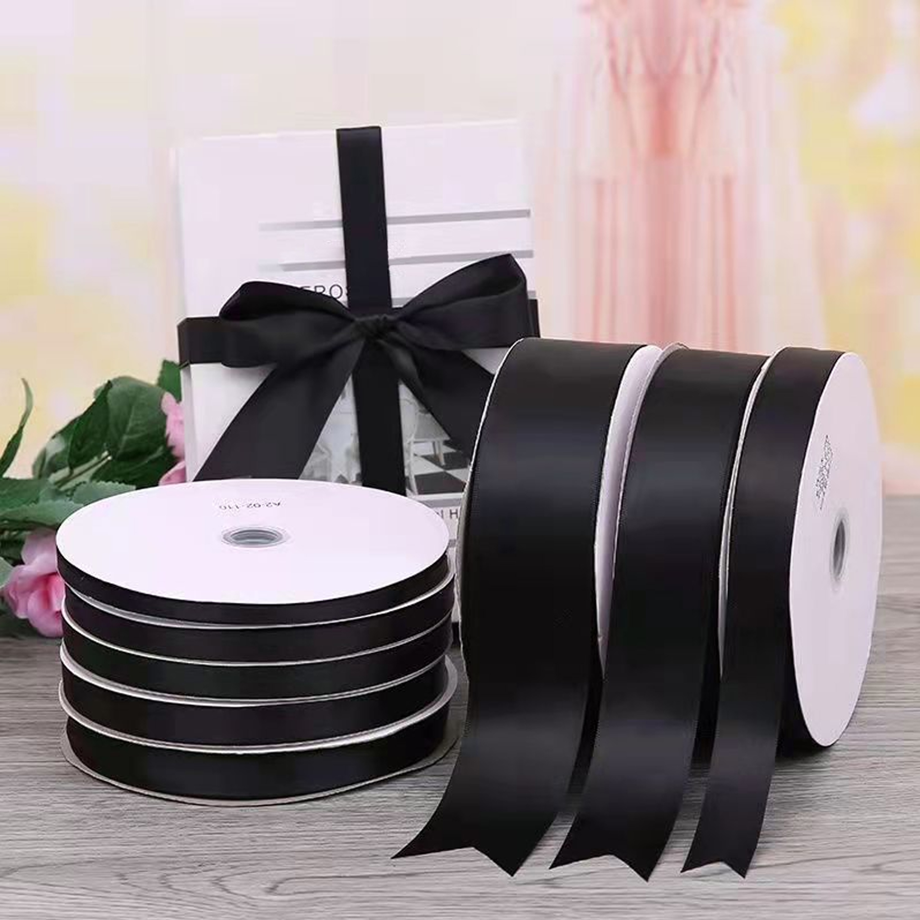 0.6cm 1cm 1.5cm 2.5cm 4cm*91mHigh Quality Ribbon Ribbon for Gift Decor DIY Black Ribbon Flower Material Custom Gift Wrapping