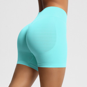 Women Seamless Ribbed <b>High</b> <b>Waist</b> Fitness <b>Shorts</b> V <b>Shaped</b> Back Butt Lift 4 Way Stretch Anti Chafing Pilates Running Bike <b>Shorts</b> - Product Image 6