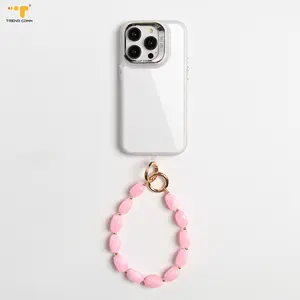 2024 Hot Selling Shockproof Locky Eye Bean Chain Transparent Phone Case With Straps For iPhone 14 15 plus