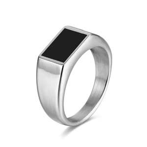Anillos de Joyería de Acero Inoxidable Plateados para Hombre, Anillo de Dedo con Esmalte Negro, Gran Venta - Product Image 3