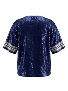 Haut court décontracté à <span class=keywords><strong>sequins</strong></span> bleus et argentés pour le football américain NFL, idéal pour les jours de match des Dallas Cowboys – T-<span class=keywords><strong>shirt</strong></span> maillot à <span class=keywords><strong>sequins</strong></span> - Product Image 2