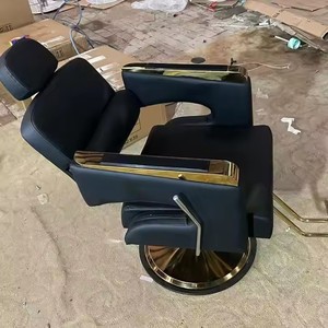 Chaise de barbier de luxe noire et dorée, chaise de salon inclinable hydraulique pour salon de coiffure - Product Image 6