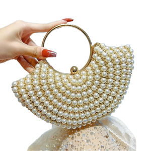 New Hot Selling Fashion Women's Evening Party Half <b>Moon</b> Crossbody Handbag Pearl Studded Shoulder Chain Clutch Bags Tanjing - Product Image 1