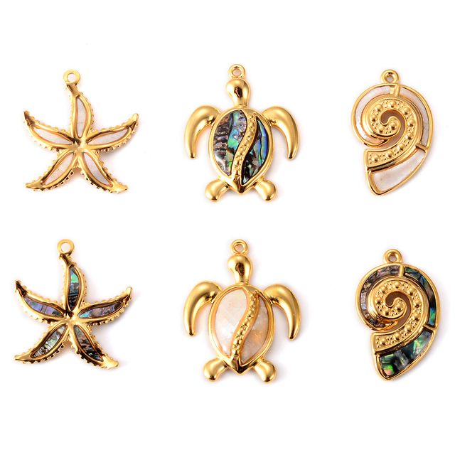 Hawaiian Stainless Steel Drip Oil Pendant Turtle Conch Starfish Charms Marine Creature Pendant for DIY Jewelry Accessories