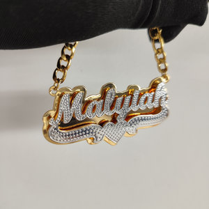 Collier avec <span class=keywords><strong>plaque</strong></span> de nom double en <span class=keywords><strong>or</strong></span> 18 carats, bijoux à deux tons, cadeau pour la fête des mères - Product Image 1