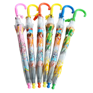 Lindo Paraguas Transparente a Prueba de Viento para Niños y Niñas, Diseño de Dibujos Animados de Animales y Dinosaurios con Varillas de Aleación - Product Image 1