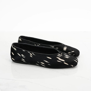 Horsehair Spotted Women's Square Toe Slip-On Zapatos planos de estilo maduro ligero inteligente Cuero genuino cómodo de moda - Product Image 4