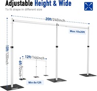 Kit de support de fond de scène télescopique de luxe K37 pour événements et fêtes, 10x20 pieds, en tube et drapé, robuste, réglable, en forme d'arche