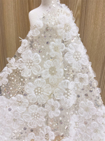 Tissu de dentelle 3D en maille suisse, perles de paillettes, broderie, perles françaises pour robe de mariée