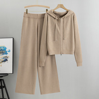 Ensemble deux pièces pour femmes tendance automne, pantalon large, cardigan en tricot à capuche, décontracté, imprimé numérique, anti-boulochage
