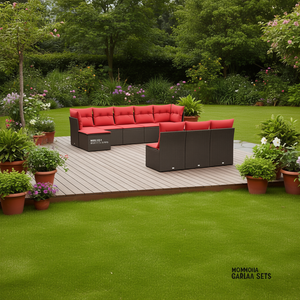 MOMMOHA Set Divano da Esterno 10 Pezzi in Polyrattan Marrone con Cuscini, Arredamento da Giardino, Sedute per Esterni - Product Image 2