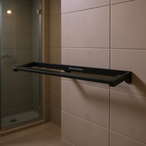 Étagère de salle de bain en alliage d'aluminium noir, grande taille, murale, design minimaliste, un seul niveau, finition anodisée durable - Product Image 2
