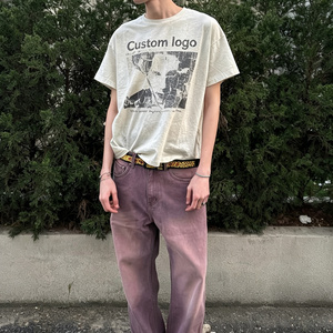 Camiseta Vintage para <span class=keywords><strong>Hombre</strong></span>, Lavada al Ácido, con Estampado de Retrato Desgastado, de Manga Corta, Estilo Retro Grunge, Unisex - Product Image 2