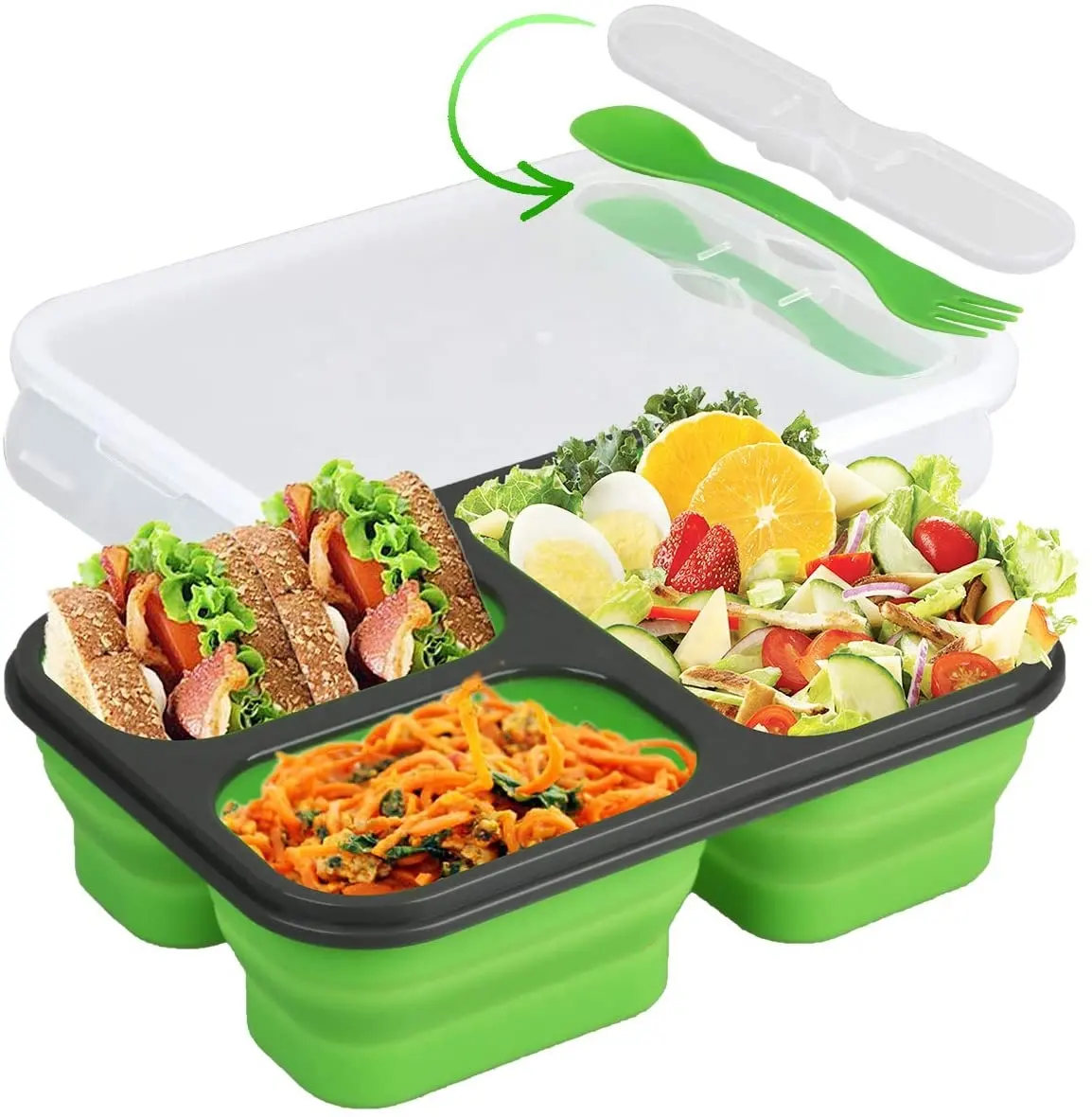 OKSILICONE Reusable Collapsible Silicone Lunch Boxes Leakproof Microwave Silicone Storage Container Box with Lids