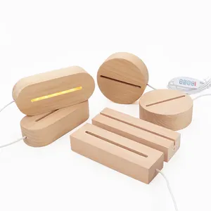 Wooden LED Base with Acrylic Display Boards 3D night light Rectangle round oval wood base for acrylic wood led light base
