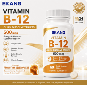 Tabletas de Vitamina B-12 de Disolución Rápida de Marca Privada, 500 mcg, Suplemento Dietético, 60 Unidades, Apoyo para la Energía y el Sistema Nervioso - Product Image 1