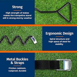 Kit d'ancrage robuste pour trampoline - Fixation au sol par vis avec pièces de fixation pour forte intensité de vent - Kit d'ancrage en spirale en acier - Product Image 3