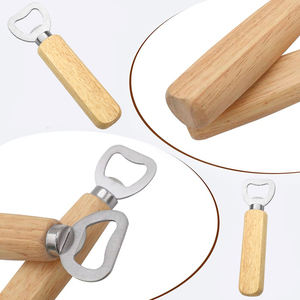 Изготовленная на заказ лазерная гравировка пустая деревянная нержавеющая сталь заказной логотип деревянная ручка открывалка для пивных бутылок - Product Image 5