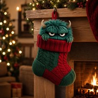 Monstre de Noël lesté en peluche dans un chaussette tricotée – Animal en peluche effrayant et mignon pour le soutien sensoriel et comme cadeau de Noël dans une chaussette