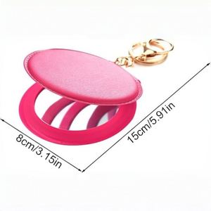 Miroir de poche pliable double face portable de 3,15 pouces avec logo personnalisé, miroir de maquillage compact avec porte-clés en cuir pour les voyages et les retouches - Product Image 2