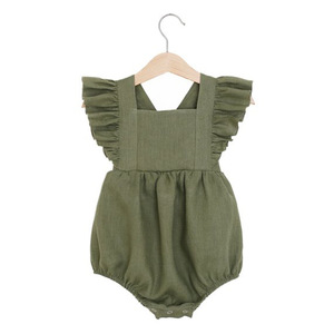 Vêtements d'été pour bébés filles, combinaison en lin doux et mignon avec volants, barboteuse pour filles de 0 à 36 mois, nouveau-né - Product Image 5