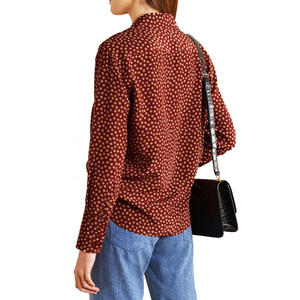 Camicia Vintage da <span class=keywords><strong>Donna</strong></span> <span class=keywords><strong>Bordeaux</strong></span> a Pois con Maniche Lunghe, Colletto Classico e Bottoni per Primavera e Autunno - Product Image 2
