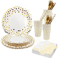 Ensemble de vaisselle jetable pour fête, 10 couverts, comprenant gobelets, serviettes et assiettes en papier, à pois dorés, rose, noir, blanc, vert