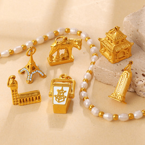 Pendentif en acier inoxydable plaqué or 18 carats, formes variées, pour la création de colliers, accessoires de bijoux DIY - Product Image 2