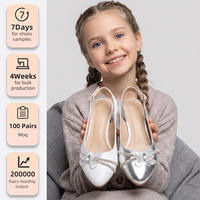 Sandales à talon carré pour filles avec nœud en strass argenté, chaussures de soirée formelles avec fermeture auto-agrippante et empeigne en PU