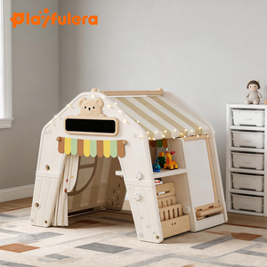 Kids Indoor Plastic Playhouse Tent with Drawing Board Building Blocks-Multifunctional Activity Center for Early Learning Safety - Product Image 1