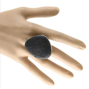 Copper Women Lave Stone Ring Women Ring Jewelry Retro Free Size Vintage Look Volcanic rocks stone Black Essential Oil