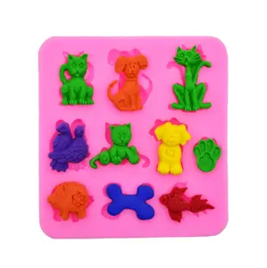 3d Kat En Hond Vloeibare Siliconen Fondant Mallen Voor Cupcake Toppers Chocolade Candy Cake Koekjes Bakken Decoratie