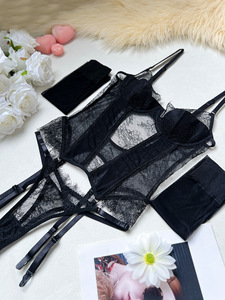 Chuangerm en stock, nouvelle arrivée 2026, combinaison sexy en <span class=keywords><strong>dentelle</strong></span> pour femmes, lingerie transparente, lingerie érotique, teddy noir transparent - Product Image 4