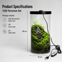 Terrarium en verre borosilicate de haute qualité avec éclairage LED pour culture et ventilation réglable, vase en verre pour micro-paysage