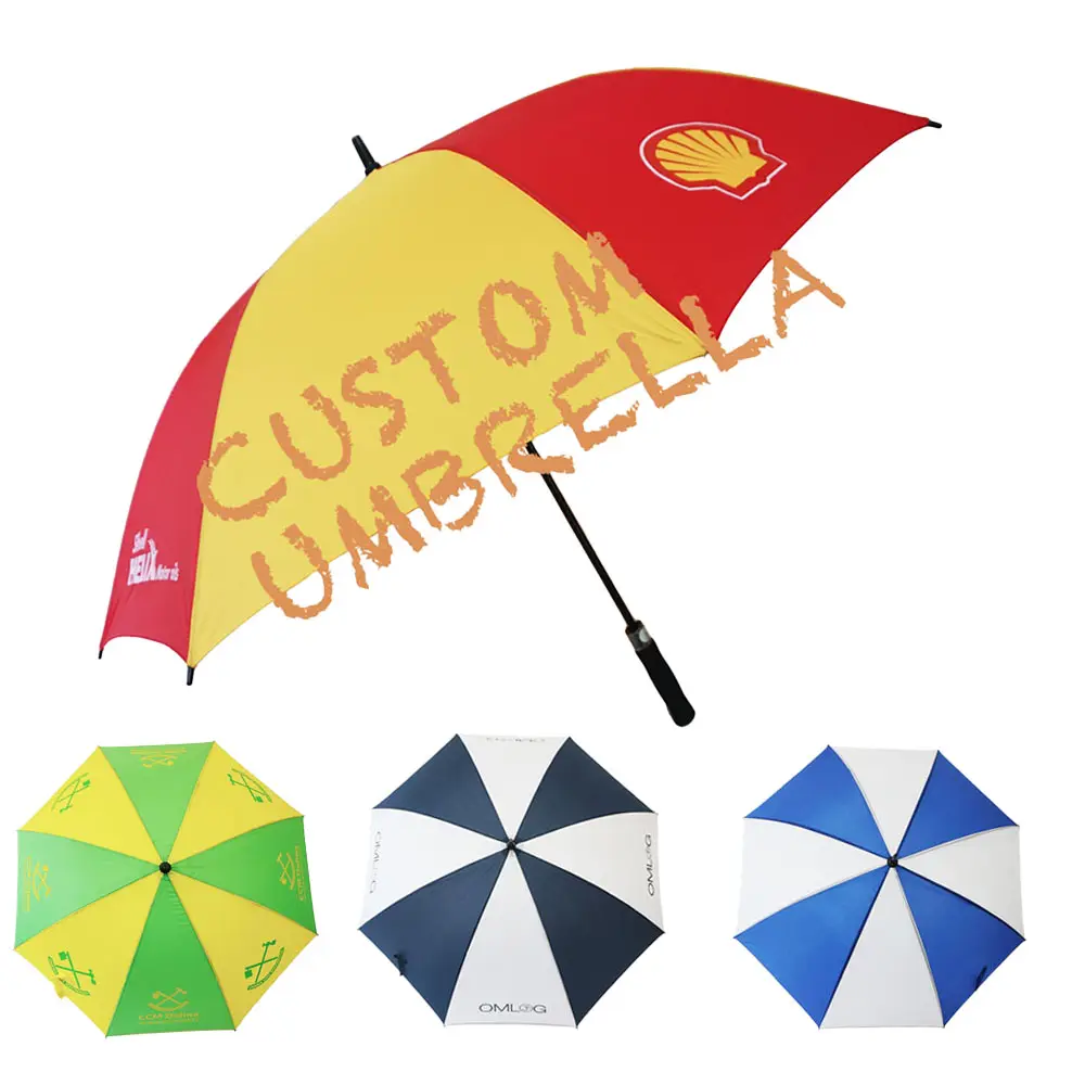 Bán Buôn 30 Inch Thời Trang Đôi Màu Sắc Quảng Cáo Thẳng Ô 8K Windproof Biểu Tượng Tùy Chỉnh Golf Umbrella