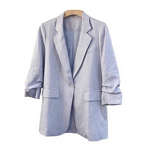 High Quality New Silk <b>Linen</b> Solid <b>Blazer</b> Coat 2026 Spring Women Notched Collar Single Button Full Sleeve Casual Blue White <b>Black</b> - Product Image 3