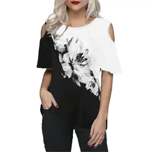 New Arrival 2020 Summer Tops 5XL Plus Size Women Off Shoulder 3D Floral Print Tees Casual Loose Tshirts Fashion Female Clothing