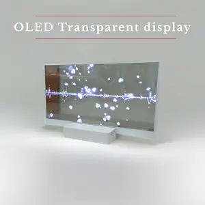 شاشة 55 بوصة شفافة لافتات رقمية شاشة OLED 4k عالية الدقة تعمل باللمس رقيقة جدا شاشة OLED شفافة ، شاشة oled شفافة شفافة
