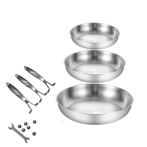 8.5-10-12 Inch Tri-Ply Stainless Steel Frying Pan Set, Induction and Space <strong>Saving</strong> <strong>Pots</strong> and Pans Set, RV Camping Cookware - Product Image 1