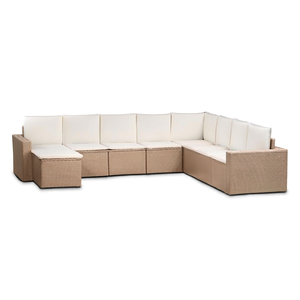 ชุดโซฟาหวายสีเบจแบบโมดูลาร์สำหรับสวน เฟอร์นิเจอร์กลางแจ้ง รองรับที่นั่งได้ 10 ที่นั่งขึ้นไป ดีไซน์ทันสมัย - Product Image 1